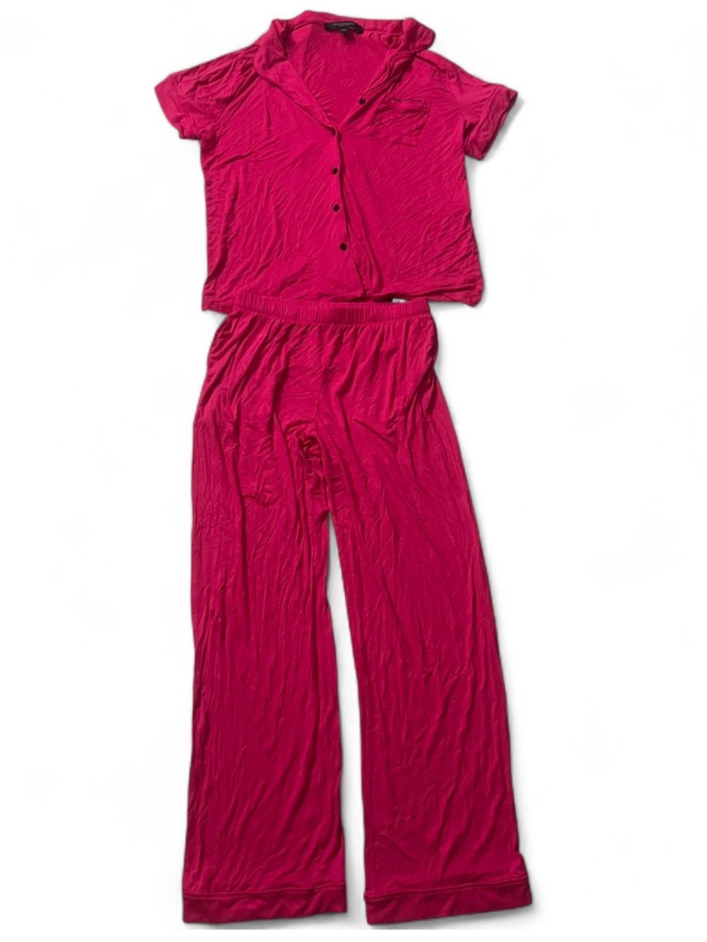 Mark New York Short Sleeve Button-Up Pajama Set - Bright Fuchsia Pink Sz S